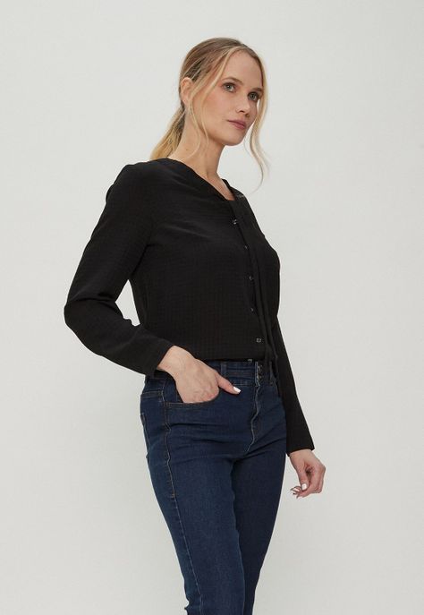 Blusa Con Lazo En Escote Negro Ma Griffe 14002124057102-3