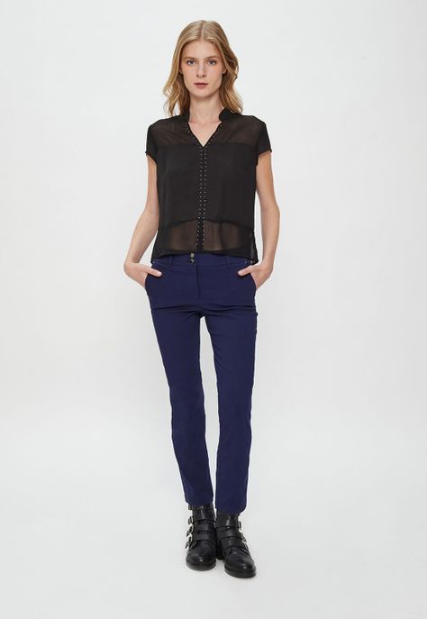 Pantalon Recto Pretina Con Pespuntes Azul Ash 11007124053104-0