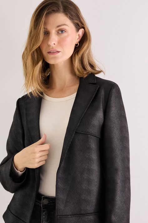 Chaqueta De Antelina Abierta Negro 17502125003102-1