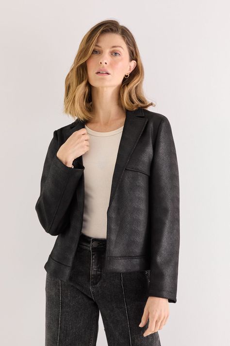 Chaqueta De Antelina Abierta Negro 17502125003102-0