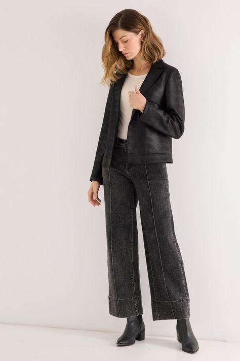 Chaqueta De Antelina Abierta Negro 17502125003102-2