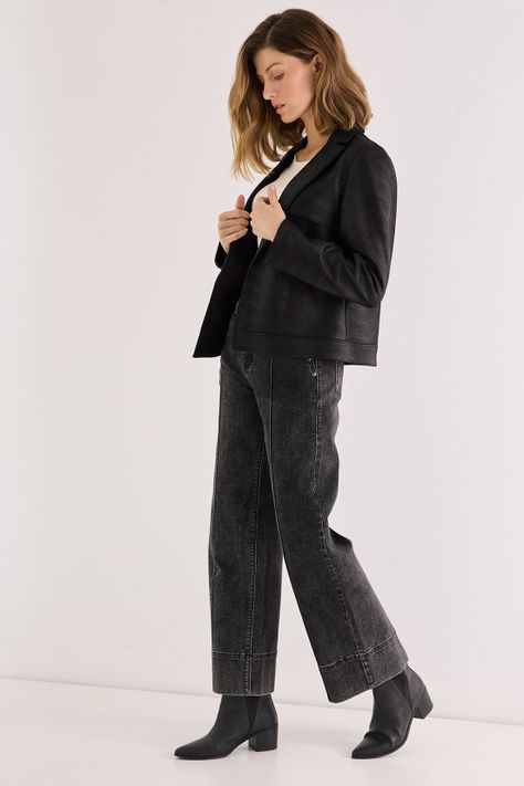 Chaqueta De Antelina Abierta Negro 17502125003102-4