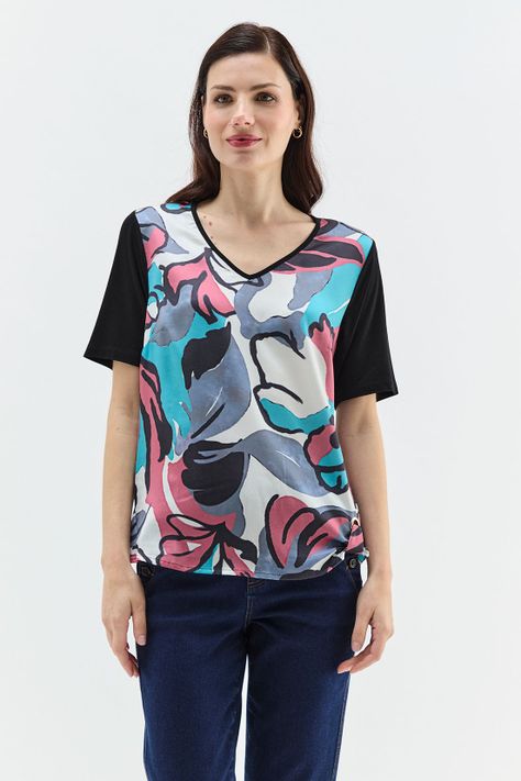 Polera Con Nudo Estampada Negro Ma Griffe 14602224058102-0