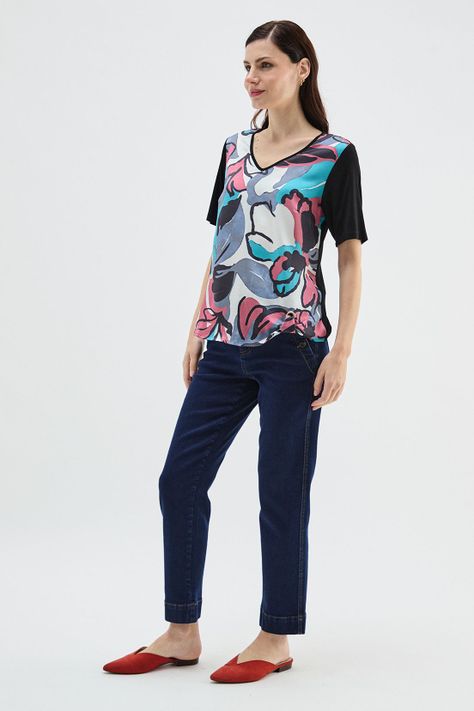 Polera Con Nudo Estampada Negro Ma Griffe 14602224058102-2