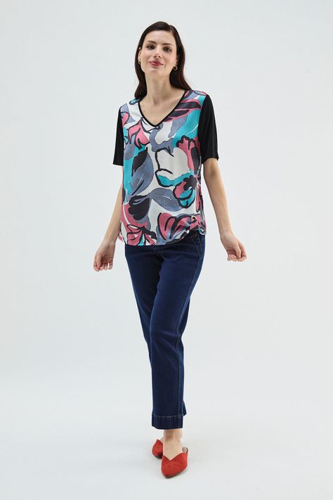 Polera Con Nudo Estampada Negro Ma Griffe 14602224058102-5