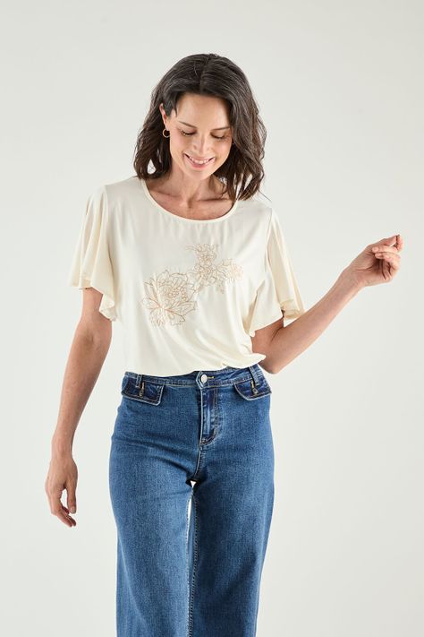 Polera Con Estampado Focalizado Crudo Ma Griffe 14602125001105-0