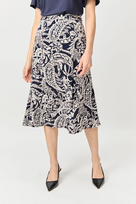 Falda Evase Estampada Azul Ma Griffe 12102224053104-1