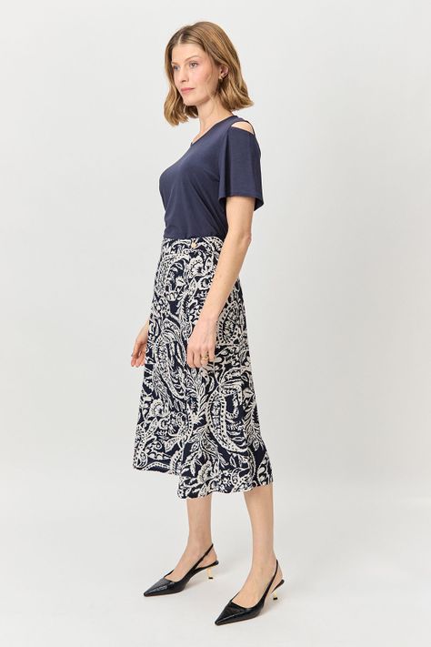 Falda Evase Estampada Azul Ma Griffe 12102224053104-3