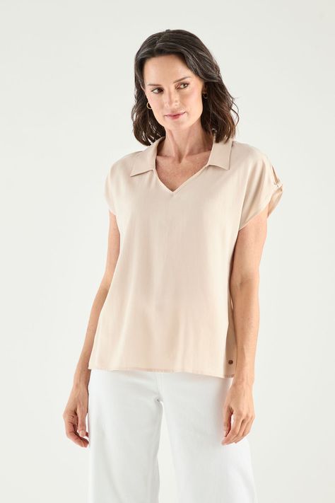 Blusa Escote En V Beige Ma Griffe 14002125002106-0