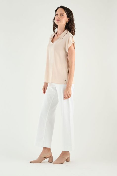 Blusa Escote En V Beige Ma Griffe 14002125002106-2