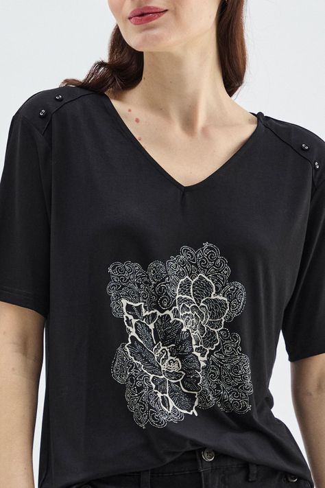 Polera Estampada Escote En V Negro Ma Griffe 14602224001102-1