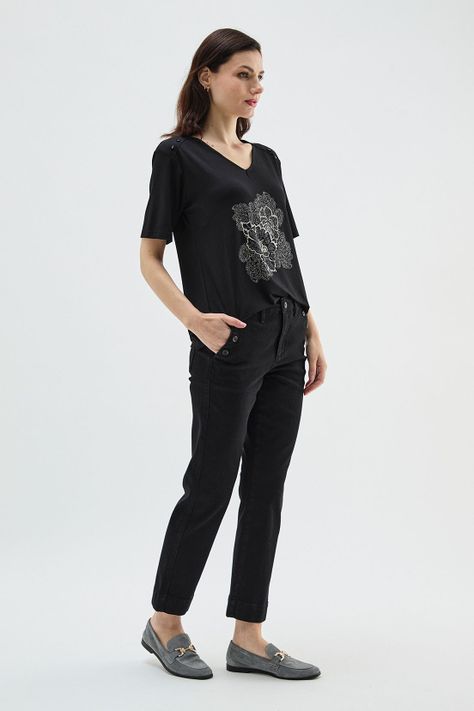 Polera Estampada Escote En V Negro Ma Griffe 14602224001102-2