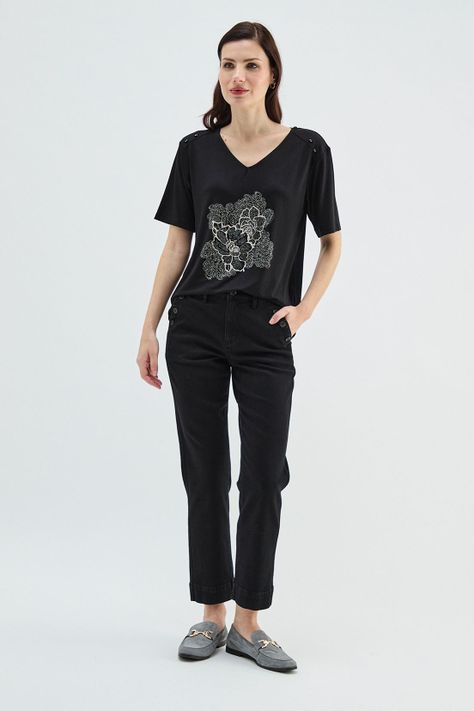 Polera Estampada Escote En V Negro Ma Griffe 14602224001102-4
