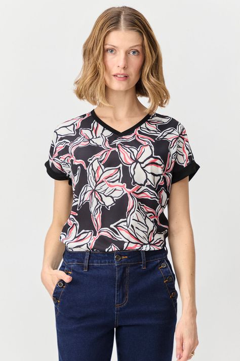 Polera Doble Tela Estampada Negro Ma Griffe 14602224055102-0