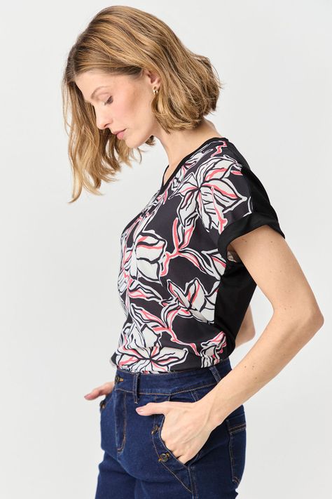 Polera Doble Tela Estampada Negro Ma Griffe 14602224055102-2