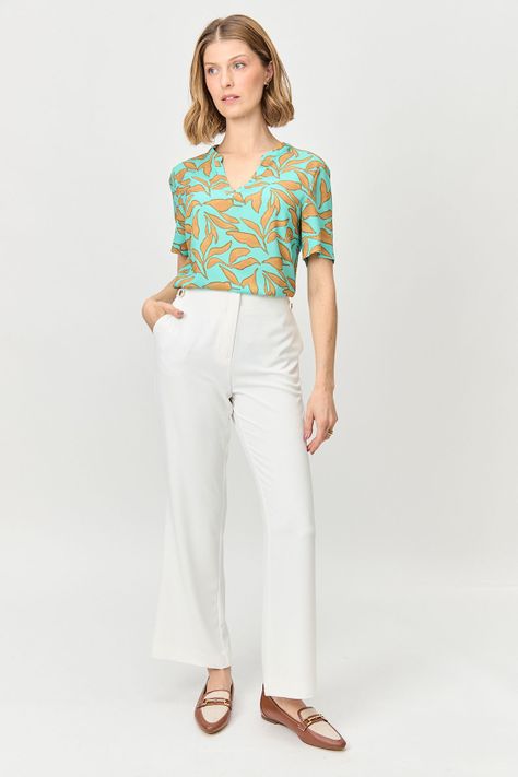 Blusa Cuello Mao Estampada Verde Ma Griffe 14102224065217-0