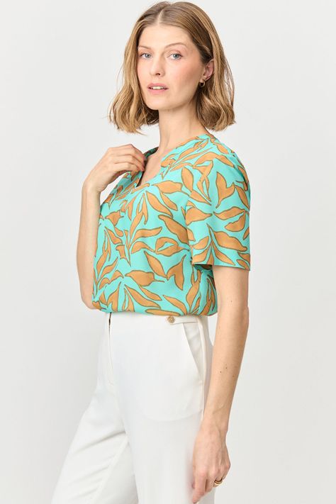 Blusa Cuello Mao Estampada Verde Ma Griffe 14102224065217-2