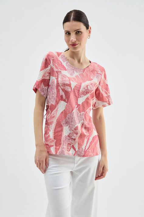 Blusa Estampada Con Amarras Costado Crudo Ma Griffe 14102224069105-0