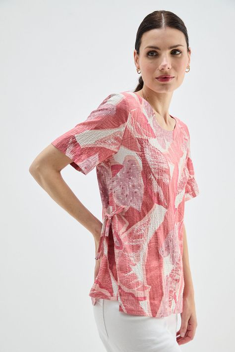 Blusa Estampada Con Amarras Costado Crudo Ma Griffe 14102224069105-2