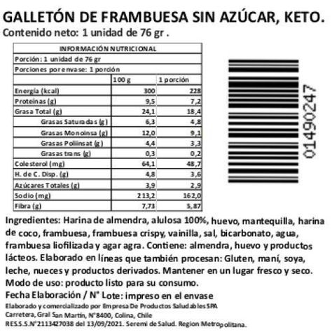 Galletón de Frambuesa sin Azúcar Keto, 1 Un, Marca Tremus-1