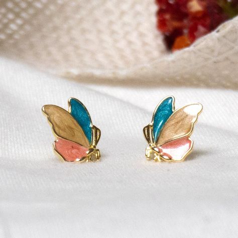 Aros Mariposa Multicolor, Plata 925 y baño de oro - Azul Zafira-1
