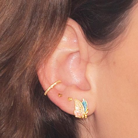 Aros Mariposa Multicolor, Plata 925 y baño de oro - Azul Zafira-3
