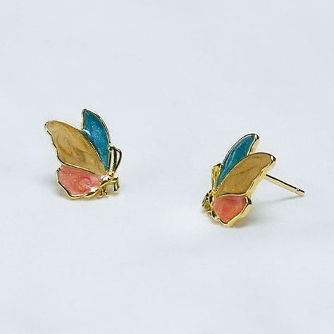 Aros Mariposa Multicolor, Plata 925 y baño de oro - Azul Zafira-4