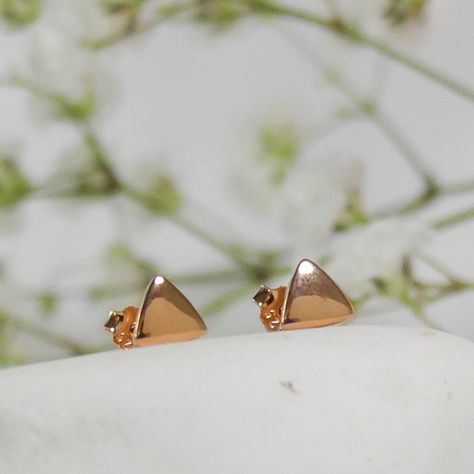 Aros Triángulo para niña o mujer, Plata 925 y oro rosado - Azul Zafira-1
