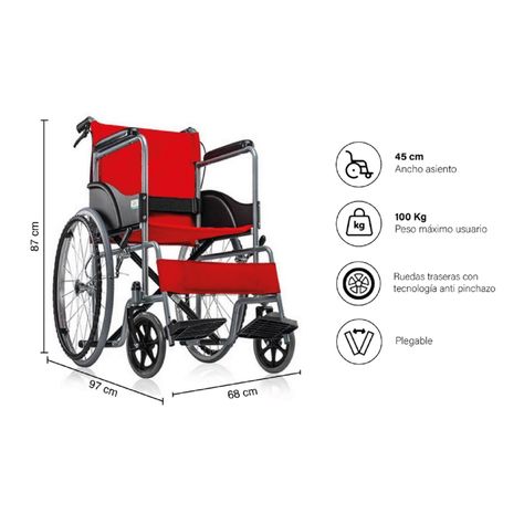 Silla de Ruedas Standard Plegable Rojo-1