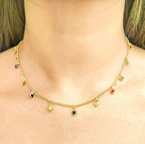Collar Corazones Colores Enchapado Oro 18K-2