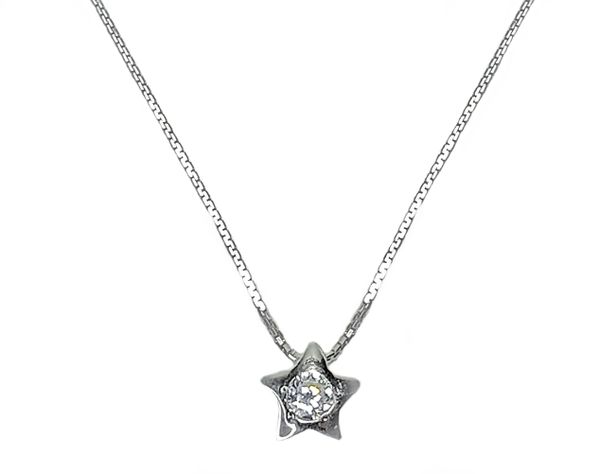 Collar Estrella Circón Punto de Luz Plata Fina 925 45CM-0