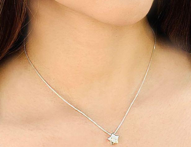 Collar Estrella Circón Punto de Luz Plata Fina 925 45CM-1