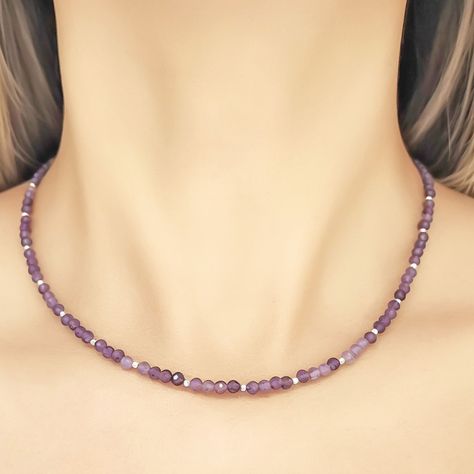 Collar Amatista Facetada 4mm Plata Fina 925-2