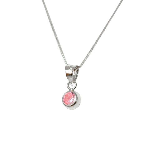 Collar Punto De Luz Circón Rosado Plata Fina 925-0