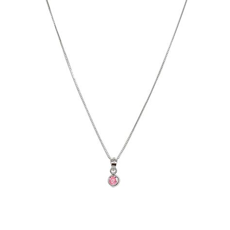 Collar Punto De Luz Circón Rosado Plata Fina 925-1