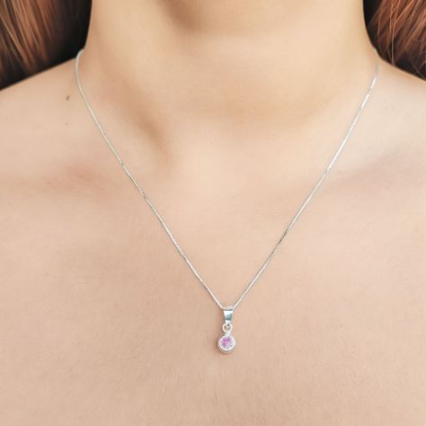 Collar Punto De Luz Circón Rosado Plata Fina 925-2
