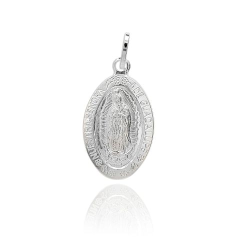 Colgante Medalla Virgen De Guadalupe Borde 21x14mm Plata Fina 925-0