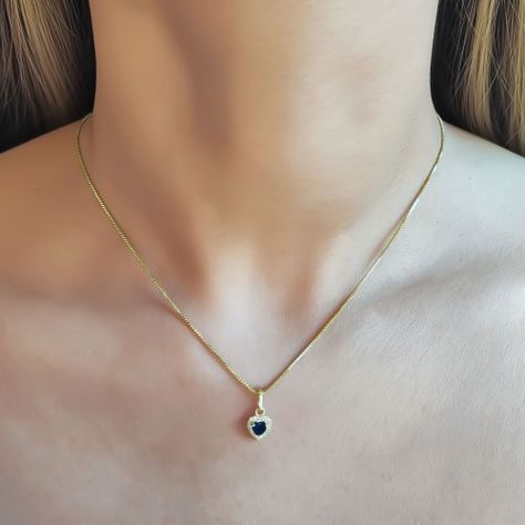 Collar Circón Corazón Azul Lady Enchapado Oro 18K-1