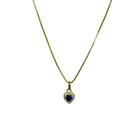 Collar Circón Corazón Azul Lady Enchapado Oro 18K-3