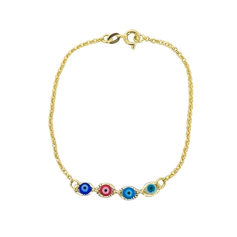 Pulsera Ojos Turcos Colores Enchapada Oro 18K-0