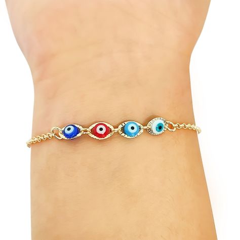 Pulsera Ojos Turcos Colores Enchapada Oro 18K-1