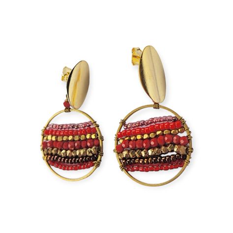 Aros Mostacilla Cristal Alambre Bronce Tope Enchapado Oro 18K-0