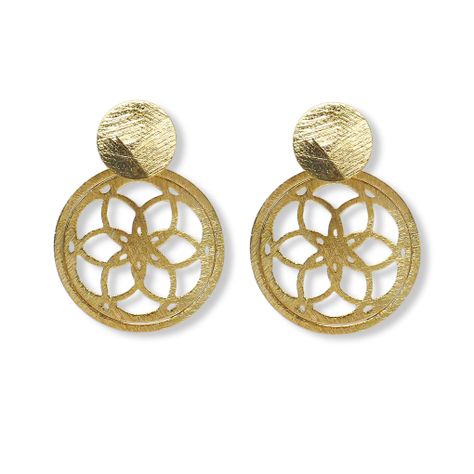 Aros Sara Flor Vida Satinado Enchapado Oro 18K-0
