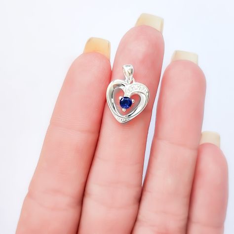 Colgante Corazón Circón Azul Plata Fina 925-2