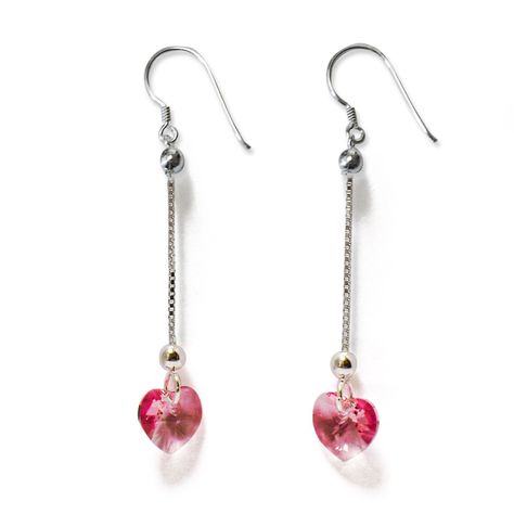Aros Corazón Cristal Rosado Colgante Plata Fina 925-0
