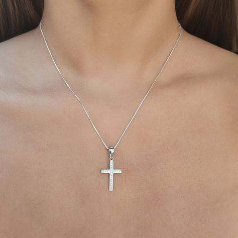 Collar Cruz Circón Blanco Plata Fina 925-1