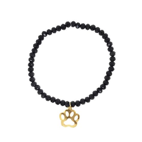 Pulsera Elásticada Cristales Negro Huella Perro Enchapado Oro 18K-0