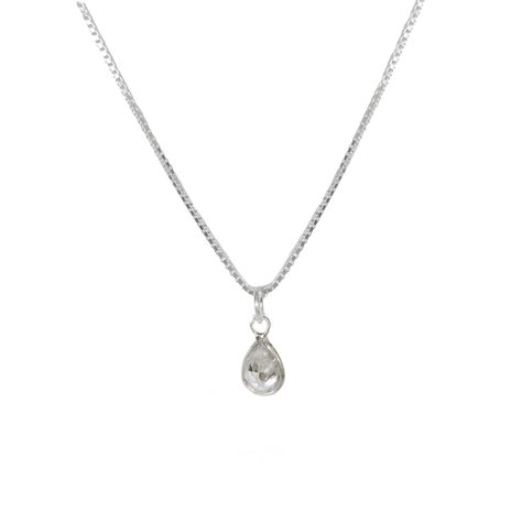 Collar Gota Punto De Luz Circón Blanco Plata Fina 925-0