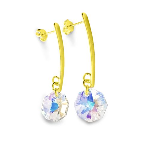 Aros Aurora Boreal Hexágono 12mm Enchapado Oro 18K-1