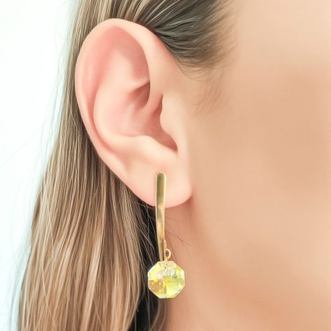 Aros Aurora Boreal Hexágono 12mm Enchapado Oro 18K-2